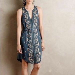 Anthropologie Teal Embroidered Button Down Shift Dress, Brand: Tiny